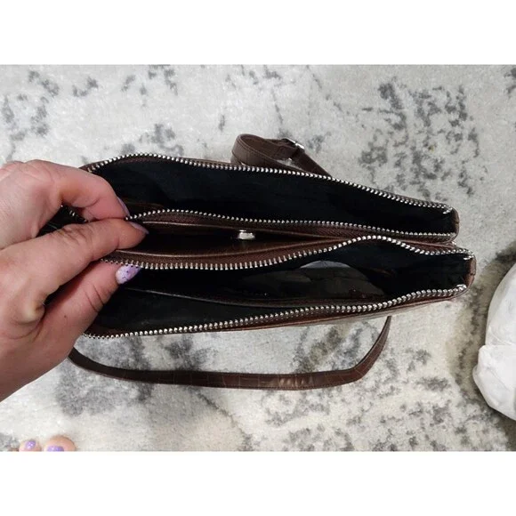 NEW Rosetti Maeve Crossbody Brown Mud Croco Hand Bag Zipper Pockets Chain Strap - Picture 4 of 9